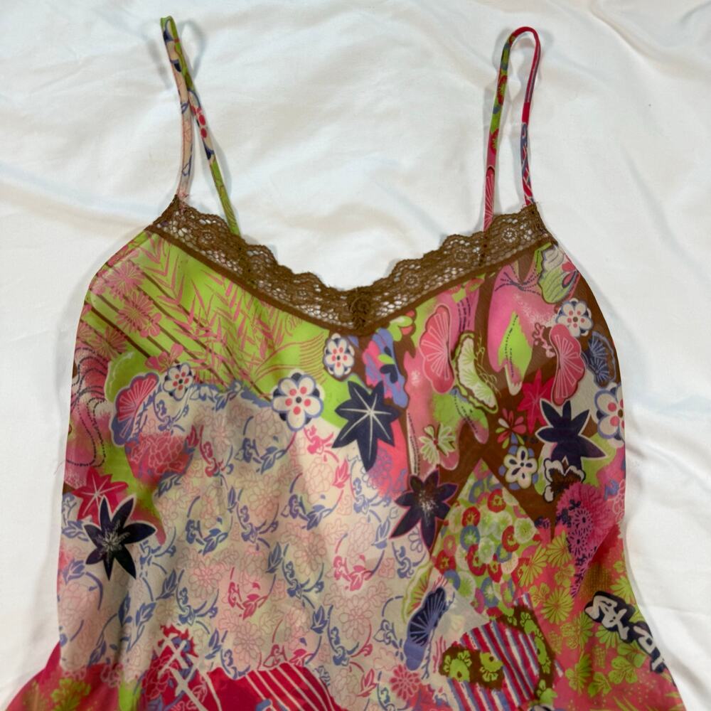 Vintage y2k Josie Natori mesh lace colorful slip dress nightgown - Picture 2 of 8
